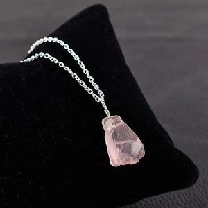 Handcrafted Rose Quartz Wire <b>Wrapped</b> Pendant Necklace Gold Plated 8-15mm Natural Gemstone Fashion Jewelry - Product Image 2