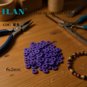 Perline piatte in argilla polimerica Ilan 6x1 mm viola per la creazione di gioielli - Product Image 3