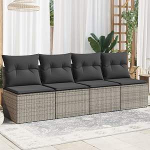 Sofá de Jardín de Poliratán Gris de 4 Plazas con Patas Ajustables, Muebles de Exterior Cómodos y Elegantes - Product Image 1