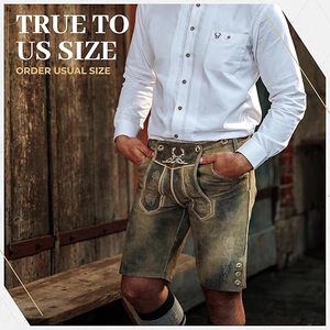 Premium Bavarian Lederhosen Men's High Waist Embroidered <b>Leather</b> <b>Shorts</b> Eco-Friendly German Style Vintage Suede Wholesale - Product Image 6
