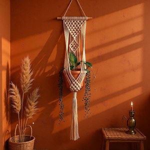 Petite tapisserie murale moderne en macramé avec franges, en corde de coton, pour la décoration intérieure d'appartements, de nurseries, de dortoirs et de galeries - Product Image 2
