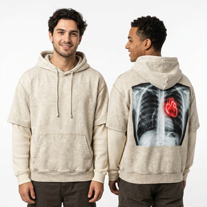 Sweat-shirt à capuche vert olive délavé coupe ample avec motif graphique main squelette et broderie 3D cœur personnalisée – Vente en gros - Product Image 3