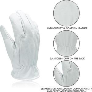Gants de sécurité en cuir de mouton, cuir de porc et cuir de chèvre, gants de travail protecteurs pour conducteurs avec manchette élastique et dos en coton - Product Image 2