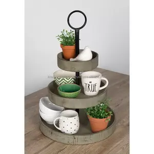 Bandeja de madera maciza de tres niveles estilo granja, bandeja de madera rústica con niveles, decoración de mesa y cocina hecha a mano duradera - Product Image 1