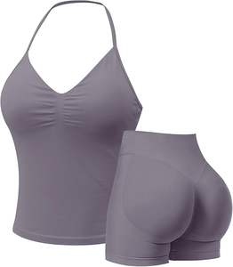 Ensemble de sport pour femme : Soutien-gorge de compression, haut court dos nu en tissu Spandex, et legging long – Qualité supérieure, anti-transparence - Product Image 1
