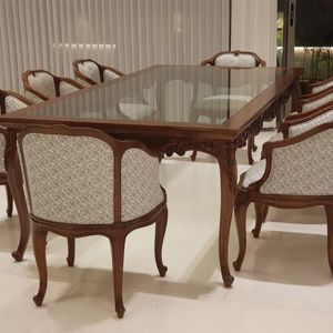 Juego de comedor de lujo de madera maciza artesanal para 8 personas con sillas ornamentadas talladas y acabado de madera maciza premium. - Product Image 6