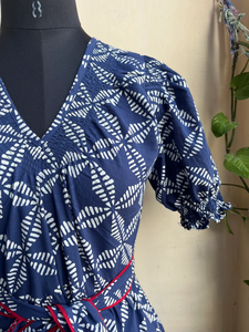 เดรสยาวแม็กซี่ผ้าฝ้ายอินเดียแท้ 100% ลายดอกพิมพ์ลายบล็อกด้วยมือ ขายดี สำหรับผู้หญิง แต่งลายปัก สไตล์ลำลอง - Product Image 4