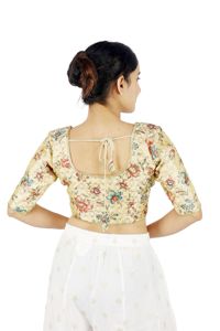 Blusa Corta de Mujer con Estampado Floral, 100% Seda Tejida, Lavable, Cuello Cuadrado, Manga Corta, para Uso Diario y de Fiesta - Product Image 4