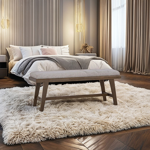 Mid-Century Modern Solid <b>Wood</b> <b>Bench</b> for 2-Seater with Upholstered Fabric for Bedroom and Dining Room Area - Product Image 1