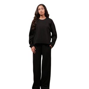 <b>Women</b> <b>Black</b> Two Piece Lounge Set Long Sleeve Crew Neck Sweatshirt Wide Leg Pants Casual Sportswear Matching Outfit Custom - Product Image 1