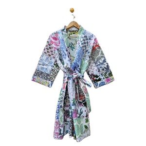 Batas de algodón ligeras para mujer, de manga corta de punto Kimono, albornoz elegante Vintage Patchwork, ropa de descanso suave de primavera para verano - Product Image 1