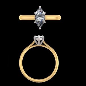 Anillo de diamantes marquesa de 14k y 18k en oro amarillo, anillo de bodas con diamante solitario de 1.25 quilates cultivado en laboratorio para mujer, conjunto de joyería. - Product Image 2
