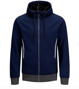 Sudadera con Capucha y Cremallera para Hombre, Color Caqui, Corte Regular, Resistente al Viento, para Invierno, Tejido de Poliéster, Color Sólido - Product Image 2