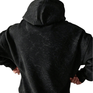 Vintage Washed <b>Black</b> Hooded Sweatshirt <b>Men</b> Pullover <b>Hoodie</b> with Drawstrings Front Pocket Casual Streetwear Wholesale Supplier - Product Image 2