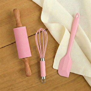 Set di 3 Mini Utensili da Cucina in Silicone Rosa per Alimenti, Antiaderenti, Resistenti al Calore, Senza BPA, Lavabili in Lavastoviglie, per Fai da Te - Product Image 3
