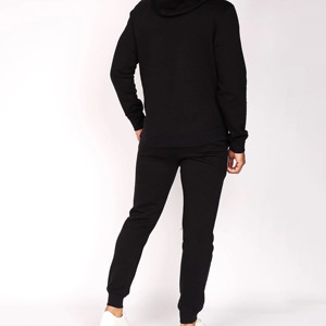 Men's Black <b>Matching</b> Tracksuit <b>Set</b> Cotton Hooded Sweatshirt And <b>Jogger</b> Pants Solid Color Casual Loungewear Sportswear - Product Image 2