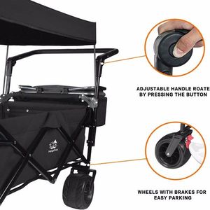 Carrello Pieghevole da Spiaggia con Tettuccio Rimovibile, Grandi Ruote per Ogni Terreno, Freno, Maniglie Regolabili, Borsa Termica (Nero) - Product Image 3