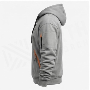 North Approach Men's Gray Quarter <b>Zip</b> Hoodie with <b>Front</b> Pockets and Orange Zippers Regular Fit Casual Sweatshirt Autumn Wear - Product Image 3
