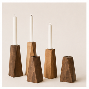 High-Quality Geometric Wooden Candle Holder Set Modern Faceted Natural Wood Candlestick Stand For Taper Candles Minimalist Home - Product Image 3