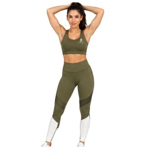 Women’s <b>Olive</b> <b>Green</b> Sports Bra and High Waist Color Block <b>Leggings</b> Activewear Set for Gym Yoga Fitness - Product Image 3
