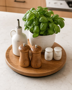 Bandeja giratoria Lazy Susan de madera, bandeja redonda de madera gruesa, estante giratorio para especias para utensilios de cocina de blossom craft india - Product Image 4