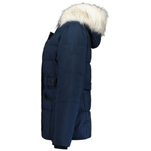 Navy Blue Hooded Puffer <b>Jacket</b> <b>Men</b> Windproof <b>Down</b> <b>Filled</b> Casual Winter Coat with Fur Trim Regular Fit Single Breasted Closure - Product Image 2