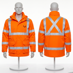 Veste de travail de sécurité en polyester et coton de qualité supérieure 320 GSM, gris et noir avec empiècements contrastants, logo tissé personnalisé - Product Image 2