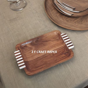 Elegante bandeja de mango de resina artesanal de madera de Acacia, vajilla rectangular decorativa para servir Ramadán, bandeja especial de Chocolate para fiesta - Product Image 1