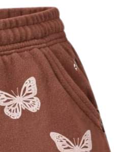 Shorts pour femmes personnalisés à imprimé papillon marron, en molleton de coton, décontractés, d'été, avec cordon de serrage à la taille, fabricant sur mesure, vêtements en gros - Product Image 2