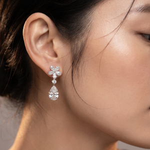 Elegant Floral Marquise Cluster <b>Dangle</b> <b>Earrings</b> Premium Brilliant Teardrop Statement Jewelry - Product Image 3