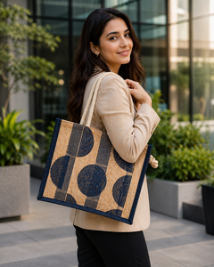 Sac fourre-tout en jute imprimé géométrique avec fermeture éclair, écologique, cadeau d'entreprise, sac de shopping réutilisable, logo personnalisé - Product Image 6