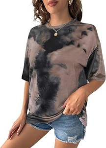 เสื้อยืดคอกลมทรงหลวม แขนสั้น ย้อมสีแบบ Tie Dye คุณภาพสูง ผ้าฝ้ายระบายอากาศดี สไตล์วินเทจ ย้อมสีแบบ Dip Dye และ Acid Wash - Product Image 3