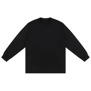 T-shirt basique en coton pour homme à col montant et manches longues, délavé à l'acide, uni, avec logo personnalisé, marque privée, fournisseur OEM ODM - Product Image 1