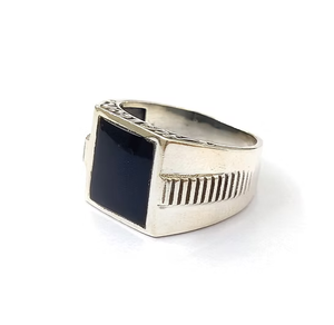 Men's Black <b>Onyx</b> <b>Signet</b> <b>Ring</b> Solid 925 Silver Large Black Gemstone <b>Ring</b> Simple Everyday Wide Statement Jewelry - Product Image 2