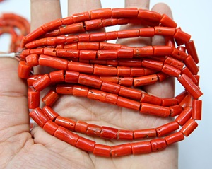 Perles tubulaires lisses en corail rouge italien naturel, pierres précieuses en vrac pour la fabrication de bijoux, vente en gros - Product Image 4