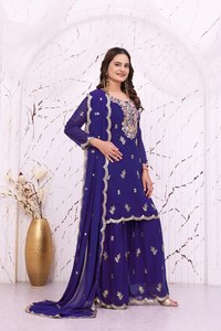 Traje Anarkali Azul Rey Bordado para Mujer con Dupatta, Ropa Tradicional India y Pakistaní para Bodas, Largo hasta el Suelo, FOX GEORGETTE - Product Image 5