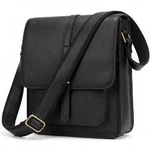 Luufan Men Crazy Horse Genuine <b>Leather</b> 9.7 Inch Waterproof Solid Color Buckle Closure Outdoor Daily Used Fashion <b>Messenger</b> <b>Bag</b> - Product Image 1