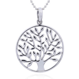 Women's Open Circle Sterling Silver Leafy Tree of Life Casual/Sporty Gift Pendant - Product Image 1