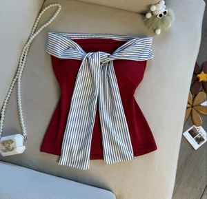 Belle Tube Top à nouer avec soutien-gorge intégré, sans couture, moderne, vente en gros, crop tops abordables, tube top rouge - Product Image 2