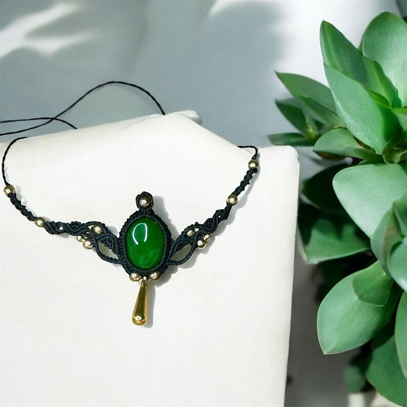 Artisan Woven Green Gemstone Choker Handmade