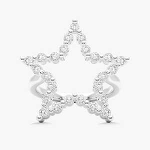 Anillo Flotante Estrella Celestial con Diamante Cultivado en Laboratorio de Corte Redondo, Oro de 10k, 14k, 18k, Elegante Anillo de Cóctel Apilable, Precio de Fábrica al por Mayor - Product Image 1