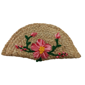 Pochette artisanale en paille bleu clair avec broderie florale colorée, sac de plage d'été pour femme, pochette en jute et coton tissée à la main - Product Image 4