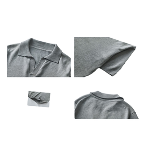T-shirt d'été décontracté pour homme 100 % coton à manches courtes, col rabattu haut de gamme, respirant, coupe ajustée, couleur unie - Product Image 4