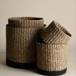 ชุดตะกร้าซักผ้าทรงกลมแบบซ้อนได้ 2 ใบ ตะกร้าเก็บของในบ้าน ของตกแต่งห้องนอน ฐานสีดำ - Product Image 1