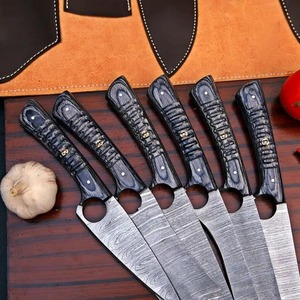 Ensemble de 6 couteaux de cuisine en acier Damas, couteau de chef, Santoku, hachoir, couteau à éplucher, couteau utilitaire avec manche en résine - Product Image 2