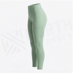 High Waist Full Length Yoga Leggings Solid <b>Mint</b> <b>Green</b> Seamless Four-Way Stretch With Pockets Women's Activewear - Product Image 4