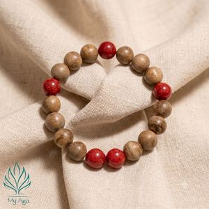 Oferta Especial: Brazalete de Cuentas de Agarwood Vietnamita My Aga Clásico AL-SD-0024-10, 14 Cuentas de Agarwood Natural, 5 Cuentas de Coral Rojo de 10mm - Product Image 2