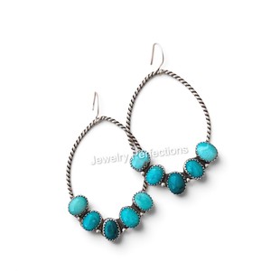 Most trending Natural Turquoise 925 Sterling <b>Silver</b> <b>Hoop</b> <b>Earrings</b> Long Oval Shape <b>Earrings</b> Fashionable Gift for Women - Product Image 3