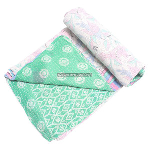 Vintage Kantha <b>Indian</b> Sari <b>Throws</b> And Blankets - Vintage Kantha Quilt Recycled Sari Blanket Wholesale Sari <b>Indian</b> Reversible - Product Image 3