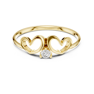 Anillo de Amor de Oro Amarillo de 18K con Doble Corazón y Diamante Cultivado en Laboratorio de Corte Redondo, Menos de 1 Quilate, Chapado en Oro de Lujo para Mujer - Product Image 1